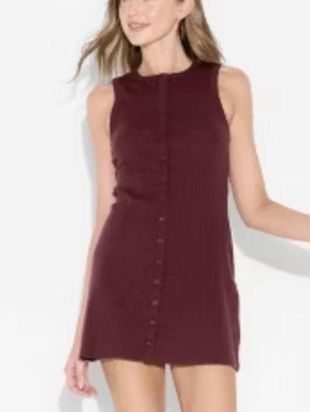 wild fable Plum Ribbed Button-Front Tank Dress
